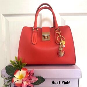 Furla Red Structured Satchel with Gold Hardware